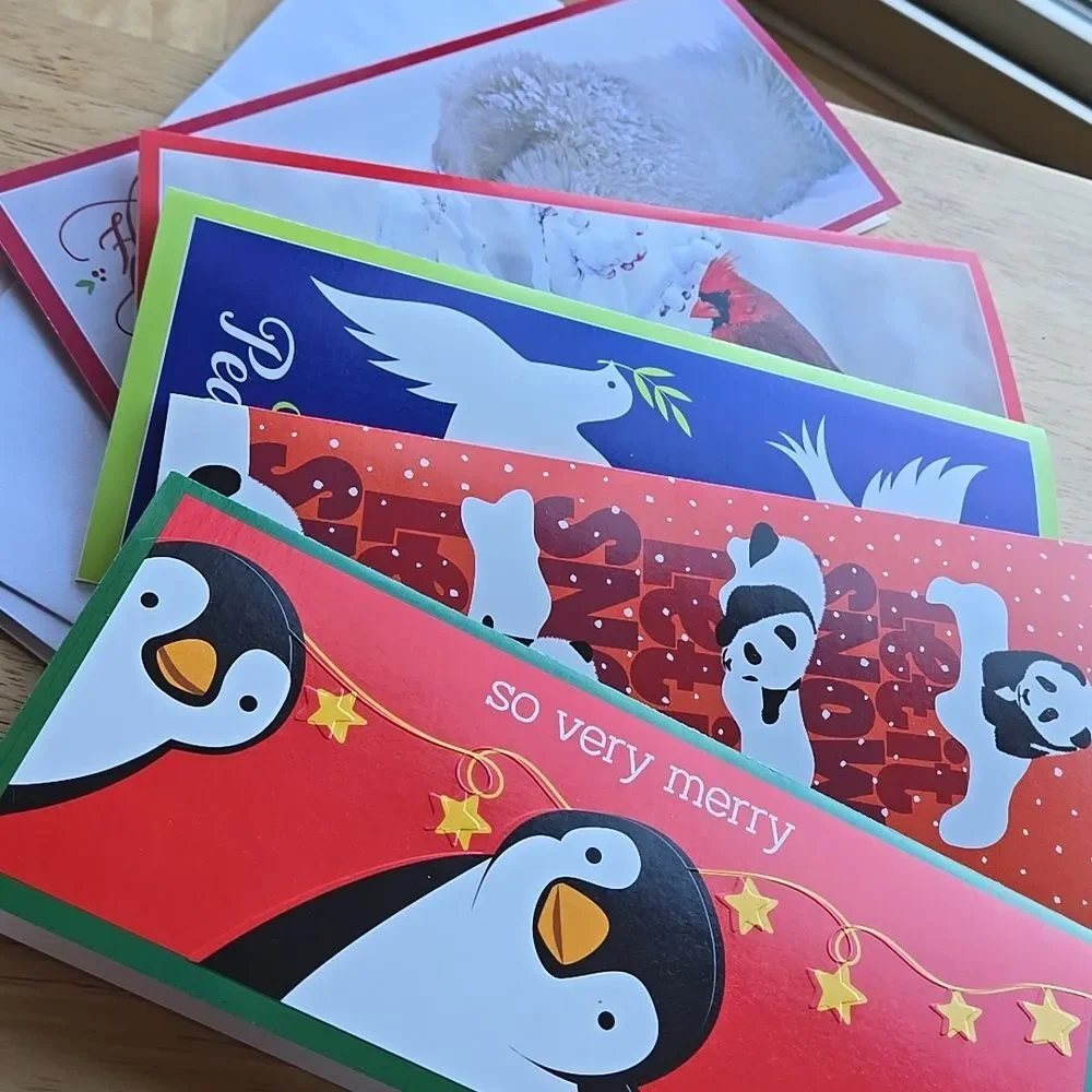 Festive Holiday Cards Red Green White Seasons Unisex Christmas 5 Card Bundle